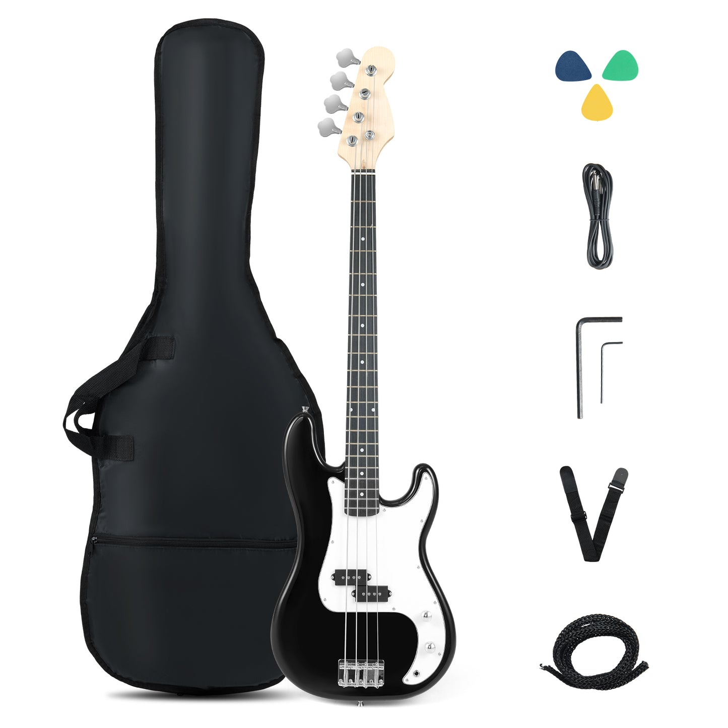 45.5 Inch Electric Bass Guitar with Double Pickups and Gig Bag for Beginners, Black