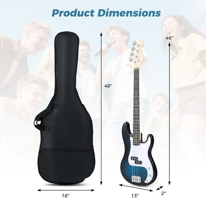 45.5 Inch Electric Bass Guitar with Double Pickups and Gig Bag for Beginners, Blue Guitar & Strings at Gallery Canada