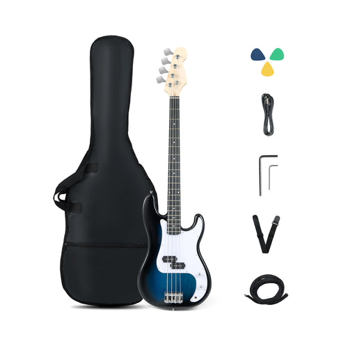 45.5 Inch Electric Bass Guitar with Double Pickups and Gig Bag for Beginners, Blue