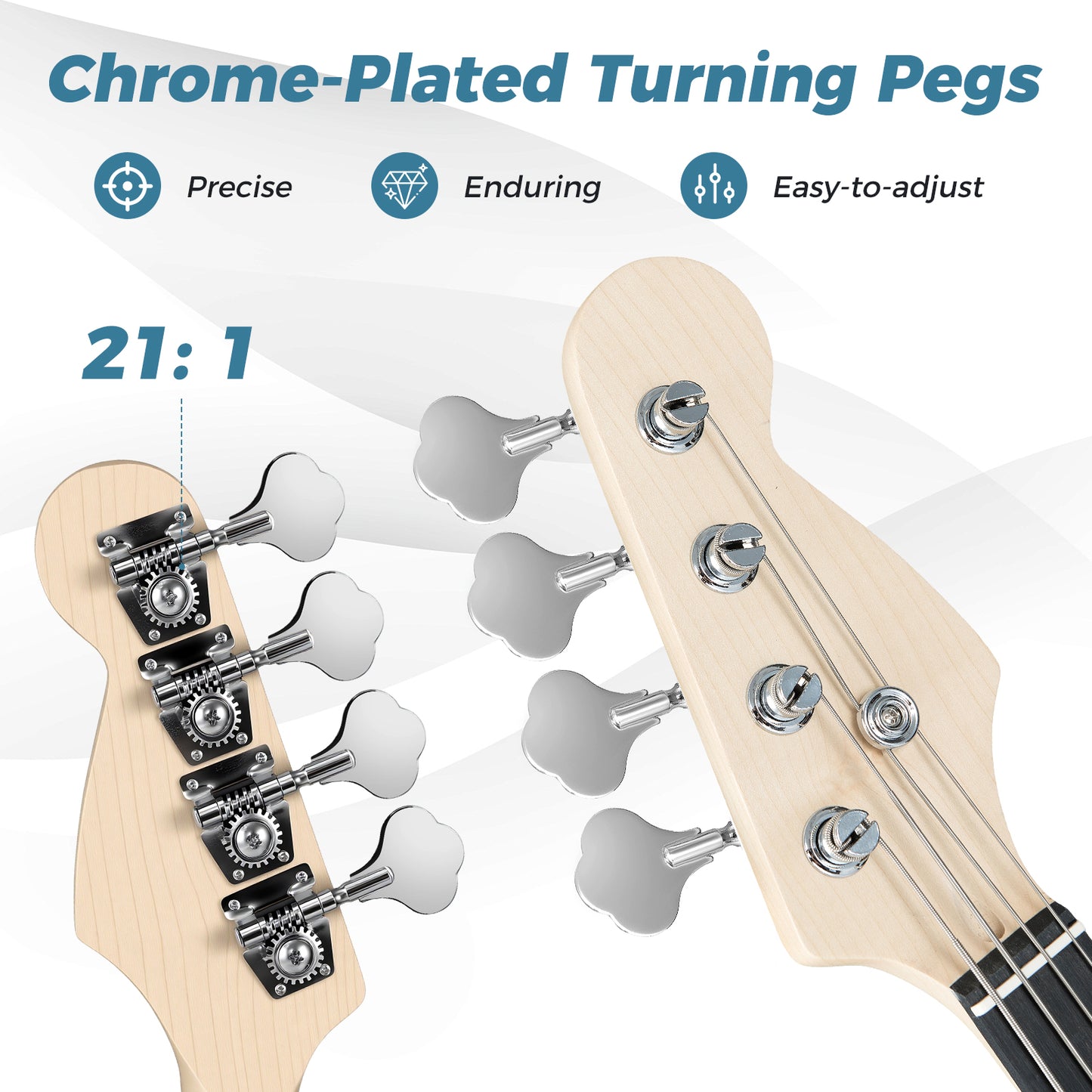 45.5 Inch Electric Bass Guitar with Double Pickups and Gig Bag for Beginners, Blue Guitar & Strings at Gallery Canada
