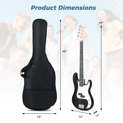 45.5 Inch Electric Bass Guitar with Double Pickups and Gig Bag for Beginners, Black Guitar & Strings at Gallery Canada