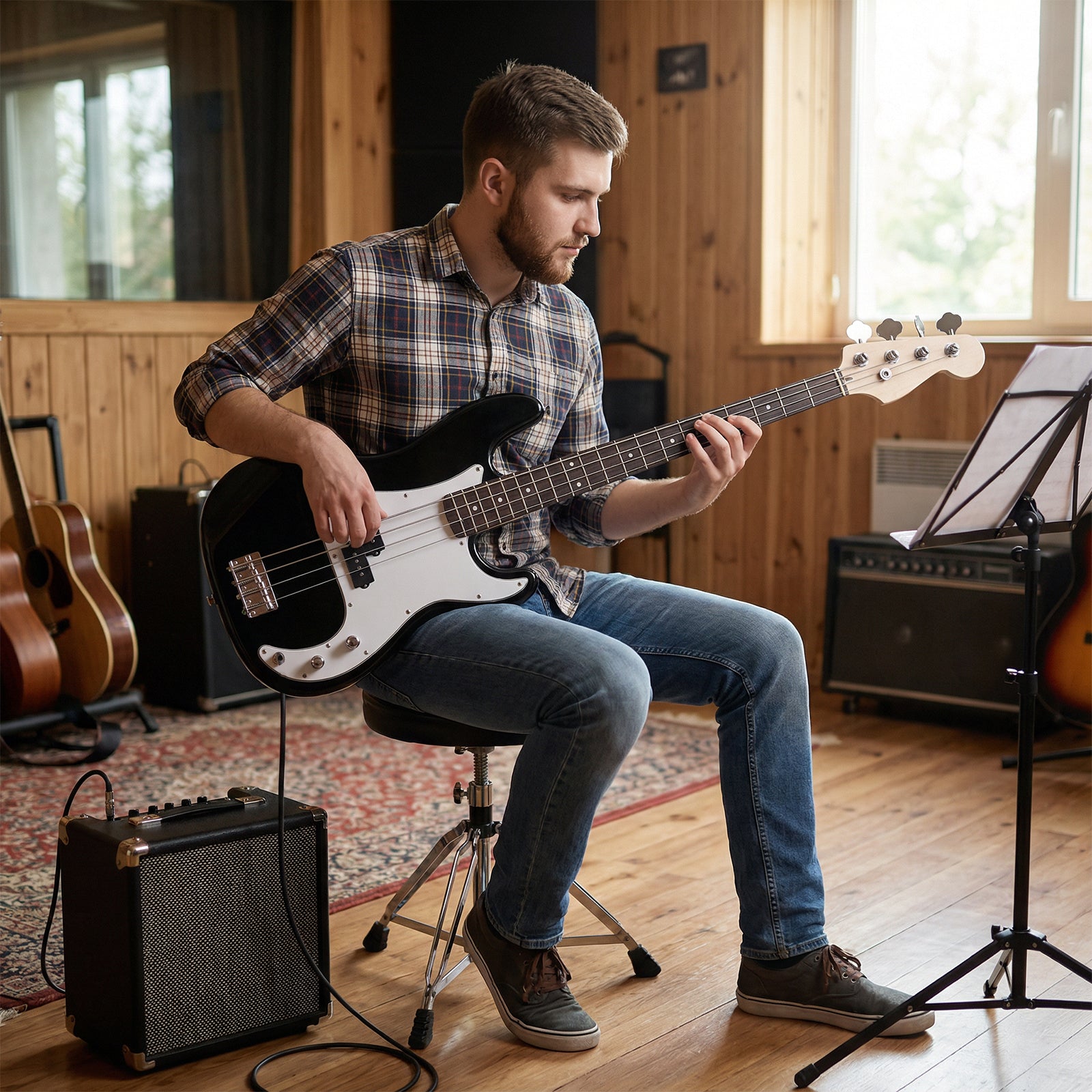45.5 Inch Electric Bass Guitar with Double Pickups and Gig Bag for Beginners, Black Guitar & Strings at Gallery Canada