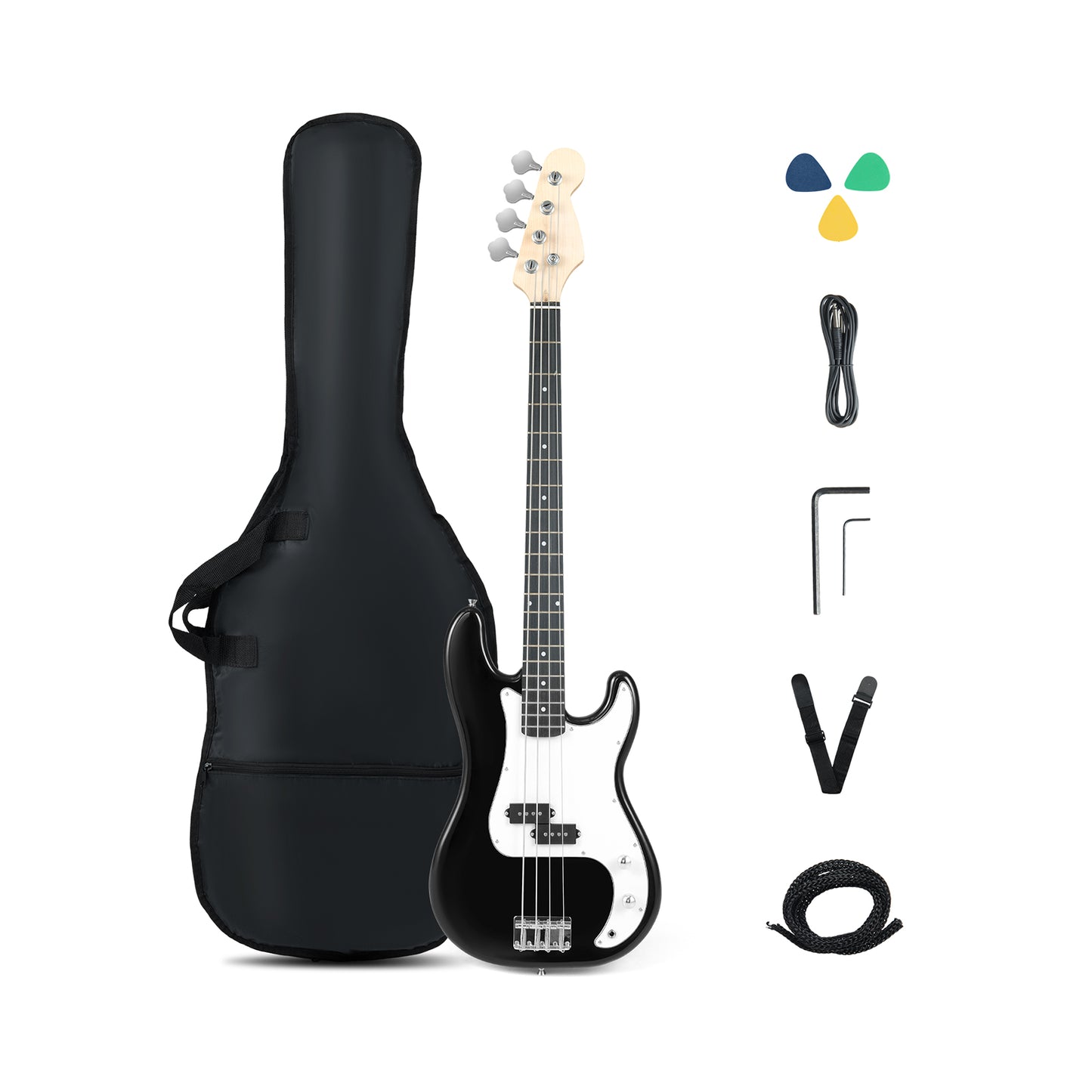 45.5 Inch Electric Bass Guitar with Double Pickups and Gig Bag for Beginners, Black Guitar & Strings at Gallery Canada