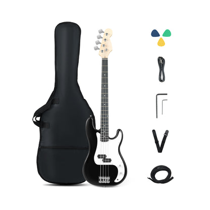 45.5 Inch Electric Bass Guitar with Double Pickups and Gig Bag for Beginners, Black Guitar & Strings at Gallery Canada