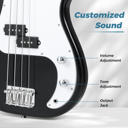 45.5 Inch Electric Bass Guitar with Double Pickups and Gig Bag for Beginners, Black Guitar & Strings at Gallery Canada
