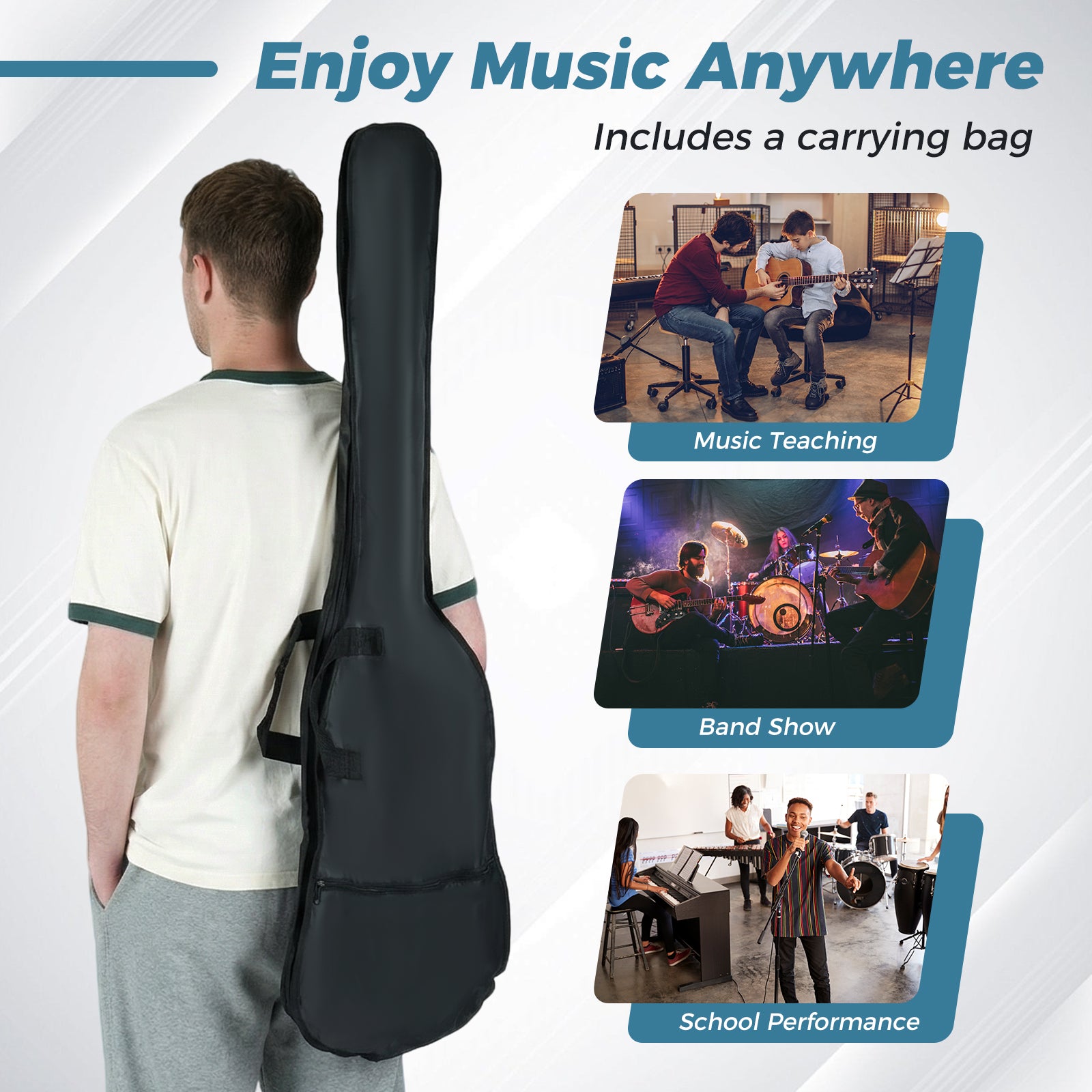 45.5 Inch Electric Bass Guitar with Double Pickups and Gig Bag for Beginners, Black Guitar & Strings at Gallery Canada