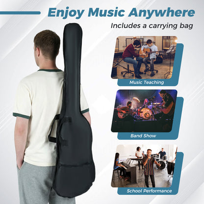 45.5 Inch Electric Bass Guitar with Double Pickups and Gig Bag for Beginners, Black Guitar & Strings at Gallery Canada