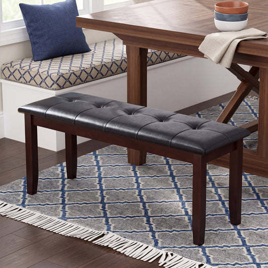 45.5" PU Leather Bench, Padded Seat, Rubber Wood Legs, Brown Shoe Racks & Storage Benches Brown at Gallery Canada