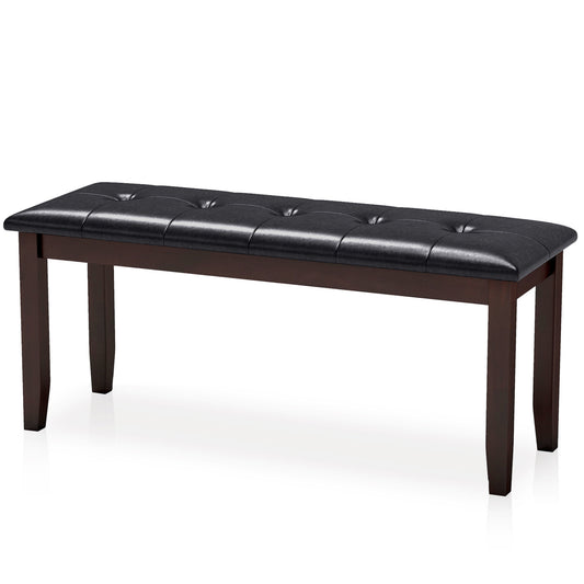 45.5" PU Leather Bench, Padded Seat, Rubber Wood Legs, Brown Shoe Racks & Storage Benches Brown at Gallery Canada