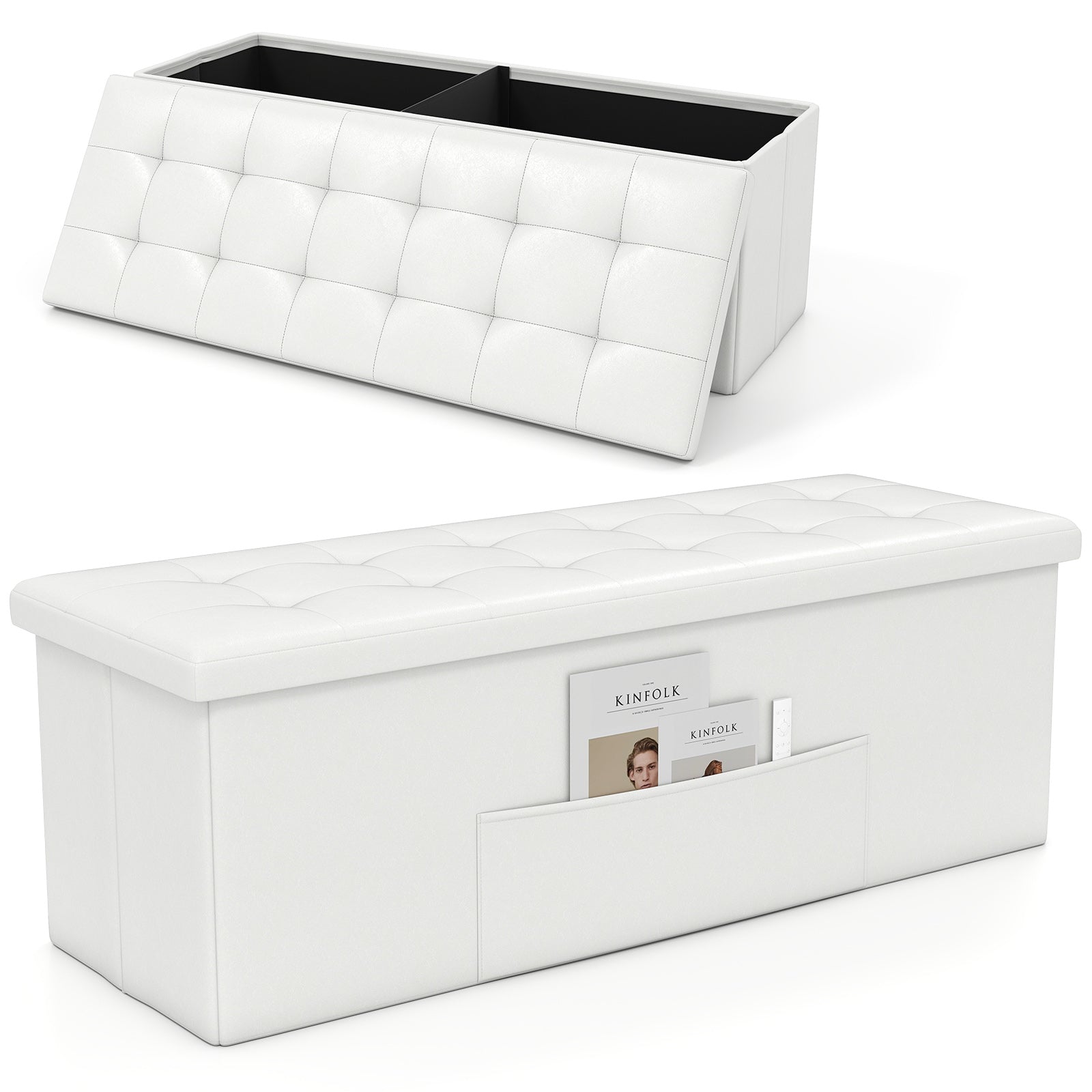 45 Inch Large Folding Ottoman Storage Seat, White Shoe Racks & Storage Benches at Gallery Canada