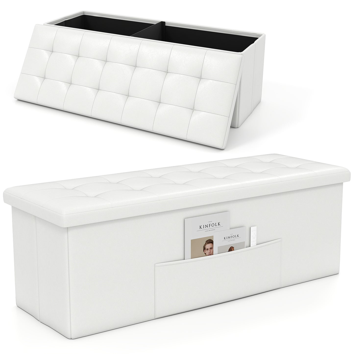 45 Inch Large Folding Ottoman Storage Seat, White Shoe Racks & Storage Benches at Gallery Canada