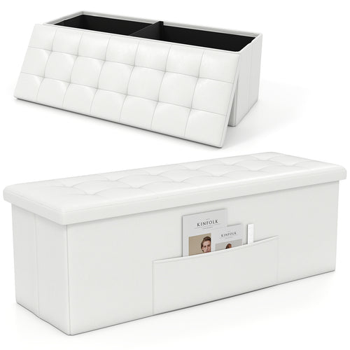 45 Inch Large Folding Ottoman Storage Seat, White