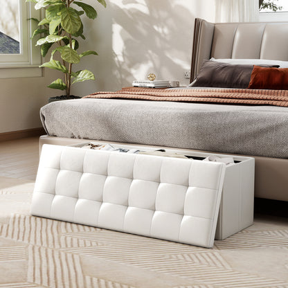 45 Inch Large Folding Ottoman Storage Seat, White Shoe Racks & Storage Benches at Gallery Canada