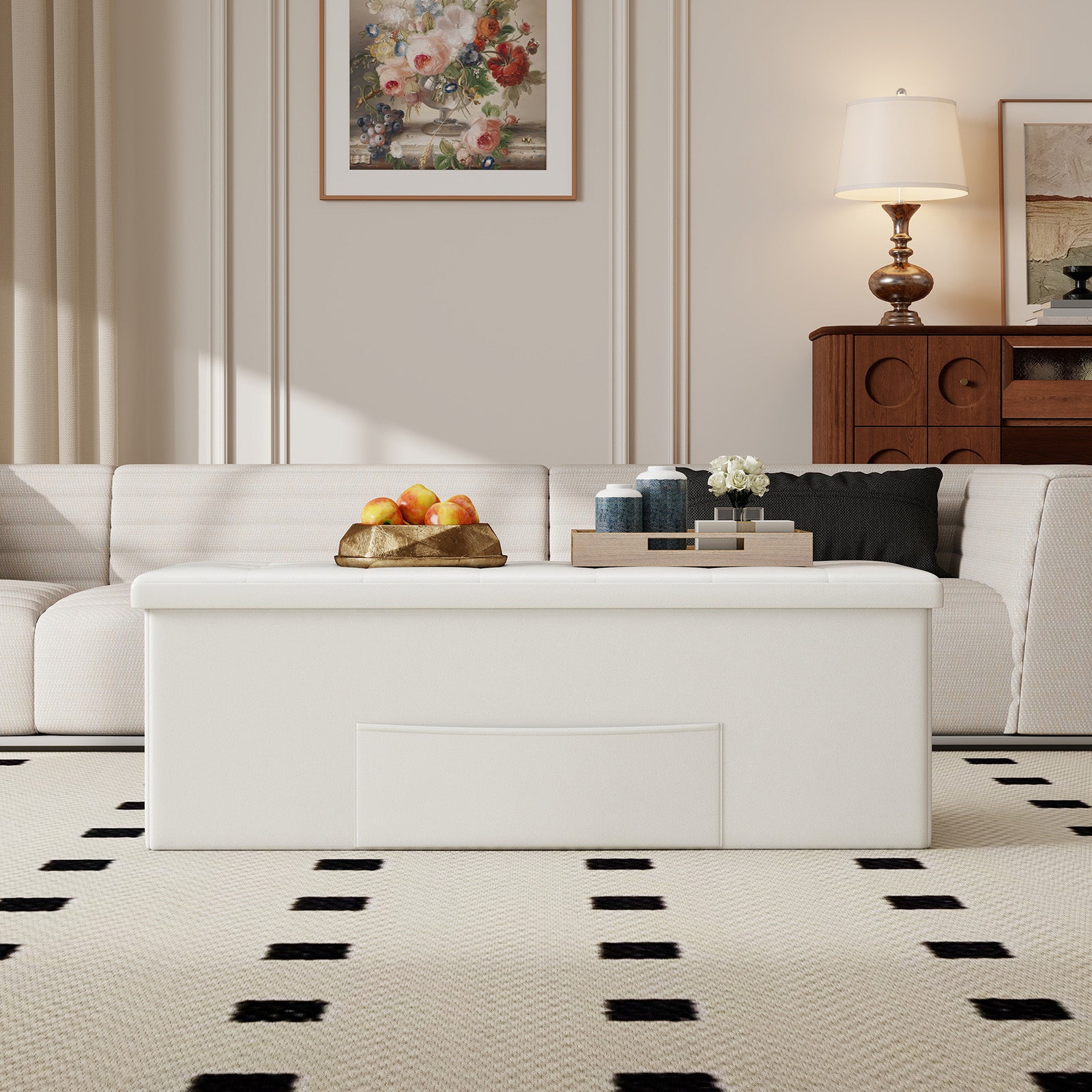 45 Inch Large Folding Ottoman Storage Seat, White Shoe Racks & Storage Benches at Gallery Canada