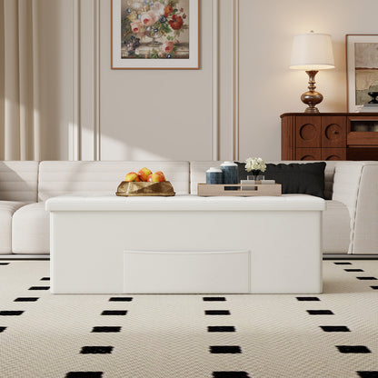 45 Inch Large Folding Ottoman Storage Seat, White Shoe Racks & Storage Benches at Gallery Canada