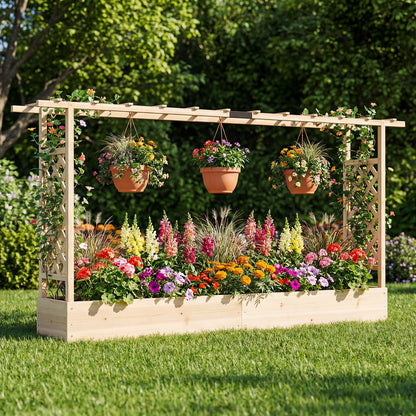 45 Inch Tall Wooden Raised Garden Bed with Side Trellis and Hanging Roof Drainage Holes, Natural Raised Garden Beds at Gallery Canada