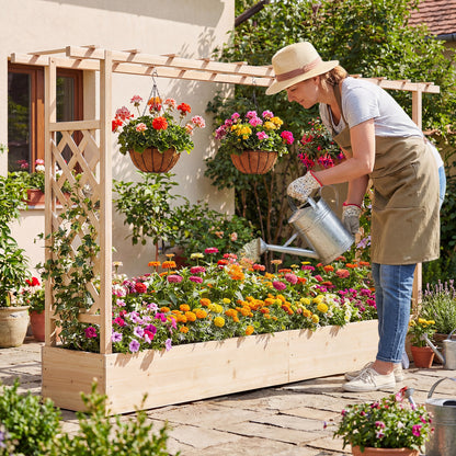 45 Inch Tall Wooden Raised Garden Bed with Side Trellis and Hanging Roof Drainage Holes, Natural Raised Garden Beds at Gallery Canada