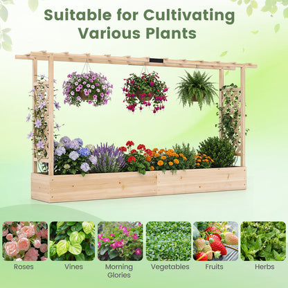 45 Inch Tall Wooden Raised Garden Bed with Side Trellis and Hanging Roof Drainage Holes, Natural Raised Garden Beds at Gallery Canada