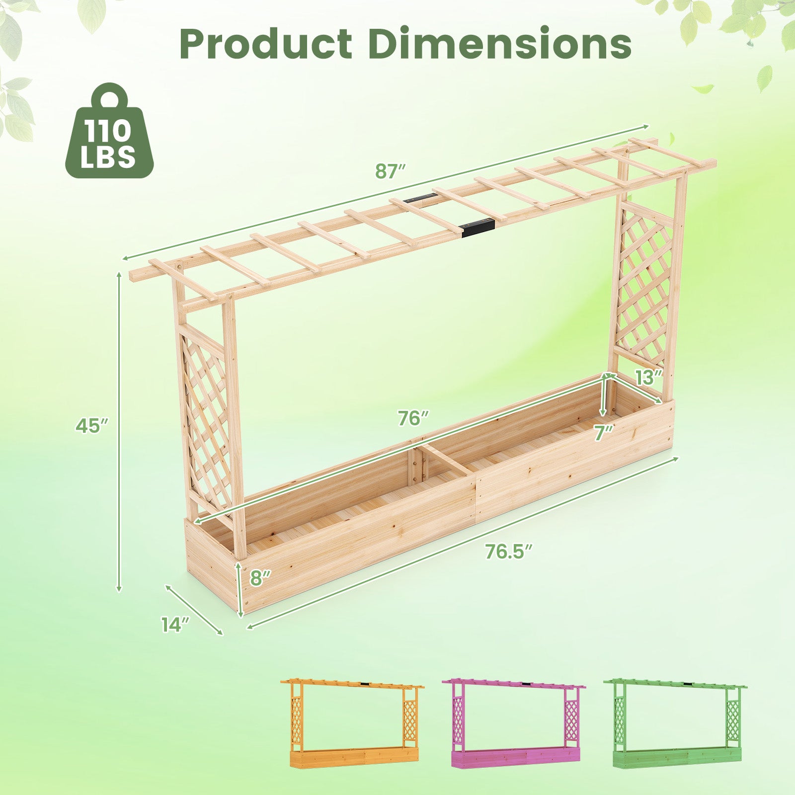 45 Inch Tall Wooden Raised Garden Bed with Side Trellis and Hanging Roof Drainage Holes, Natural Raised Garden Beds at Gallery Canada