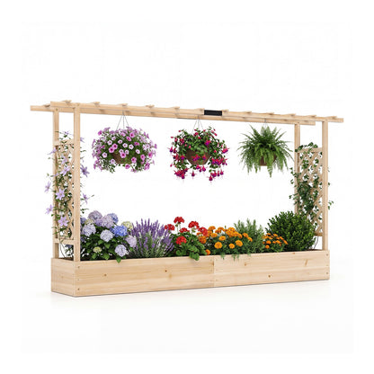 45 Inch Tall Wooden Raised Garden Bed with Side Trellis and Hanging Roof Drainage Holes, Natural Raised Garden Beds Natural at Gallery Canada