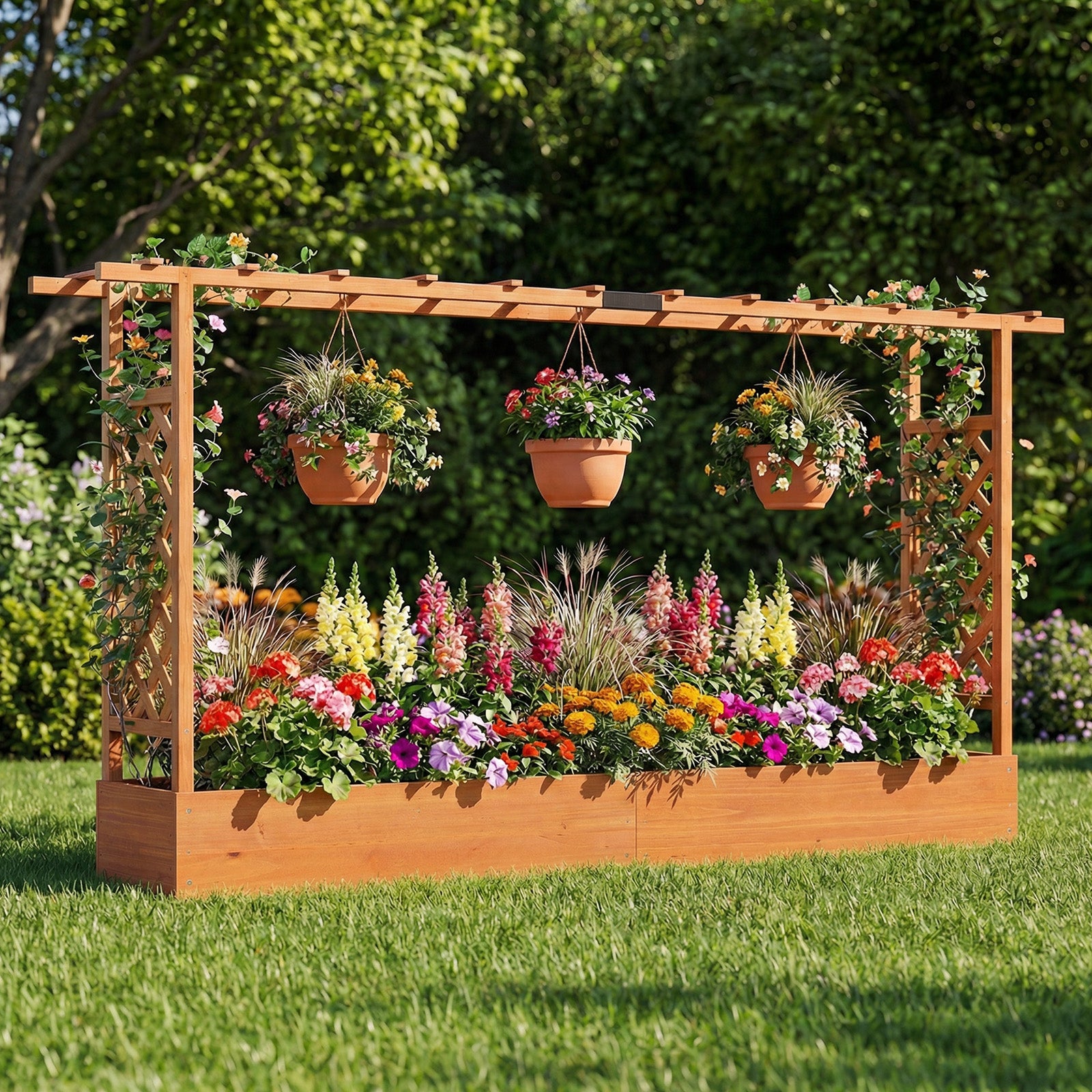 45 Inch Tall Wooden Raised Garden Bed with Side Trellis and Hanging Roof Drainage Holes, Orange Raised Garden Beds at Gallery Canada