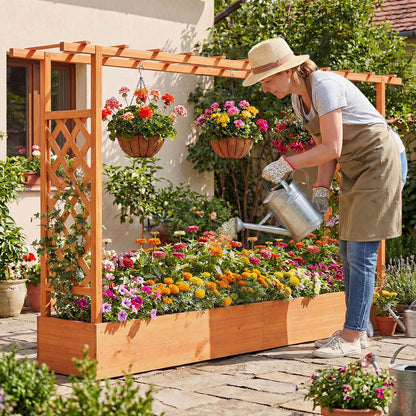 45 Inch Tall Wooden Raised Garden Bed with Side Trellis and Hanging Roof Drainage Holes, Orange Raised Garden Beds at Gallery Canada