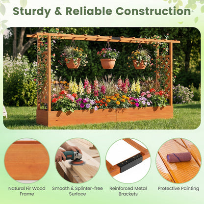 45 Inch Tall Wooden Raised Garden Bed with Side Trellis and Hanging Roof Drainage Holes, Orange Raised Garden Beds at Gallery Canada