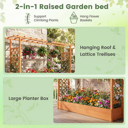 45 Inch Tall Wooden Raised Garden Bed with Side Trellis and Hanging Roof Drainage Holes, Orange Raised Garden Beds at Gallery Canada