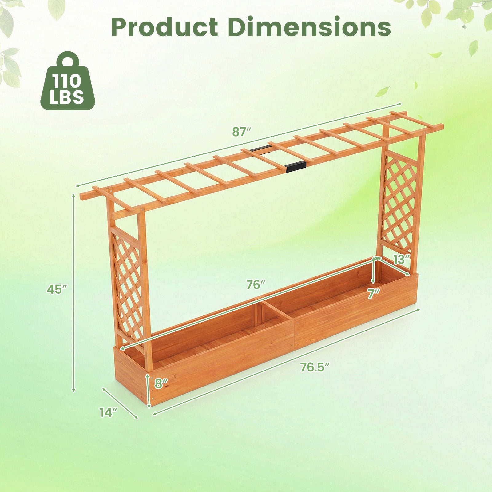 45 Inch Tall Wooden Raised Garden Bed with Side Trellis and Hanging Roof Drainage Holes, Orange Raised Garden Beds at Gallery Canada