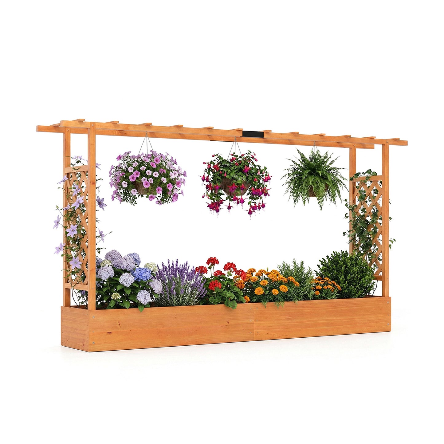 45 Inch Tall Wooden Raised Garden Bed with Side Trellis and Hanging Roof Drainage Holes, Orange Raised Garden Beds Orange at Gallery Canada