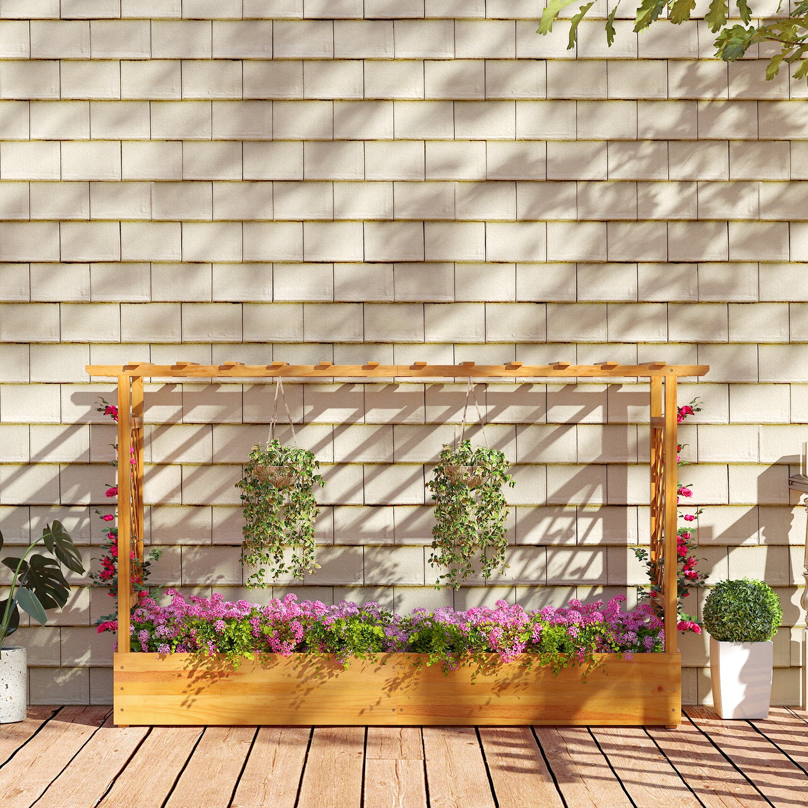 45 Inch Wooden Raised Garden Bed with Lattice Trellis for Outdoor, Natural Raised Garden Beds at Gallery Canada