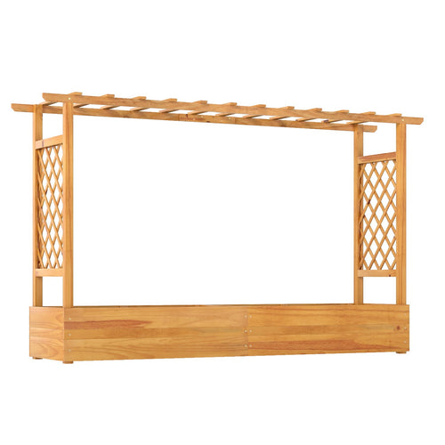 45 Inch Wooden Raised Garden Bed with Lattice Trellis for Outdoor, Natural