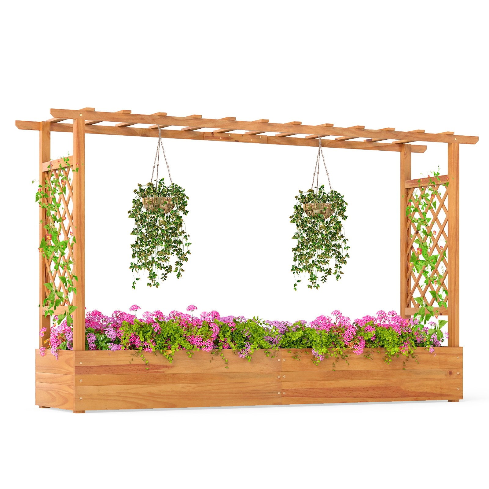 45 Inch Wooden Raised Garden Bed with Lattice Trellis for Outdoor, Natural Raised Garden Beds at Gallery Canada