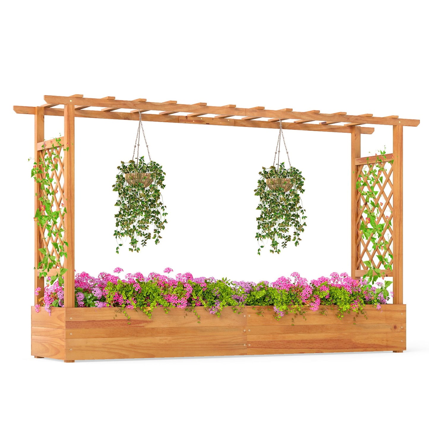 45 Inch Wooden Raised Garden Bed with Lattice Trellis for Outdoor, Natural Raised Garden Beds at Gallery Canada