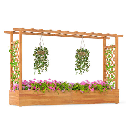 45 Inch Wooden Raised Garden Bed with Lattice Trellis for Outdoor, Natural Raised Garden Beds at Gallery Canada