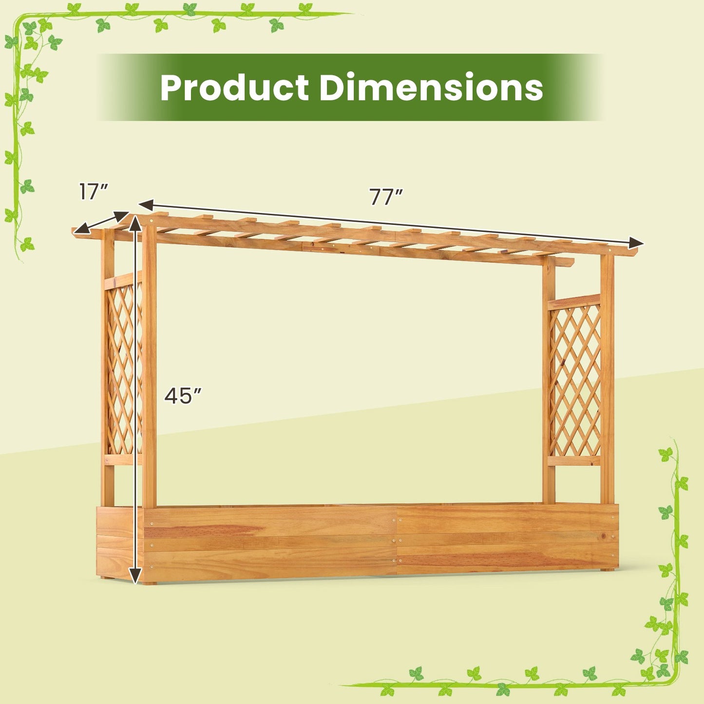 45 Inch Wooden Raised Garden Bed with Lattice Trellis for Outdoor, Natural Raised Garden Beds at Gallery Canada