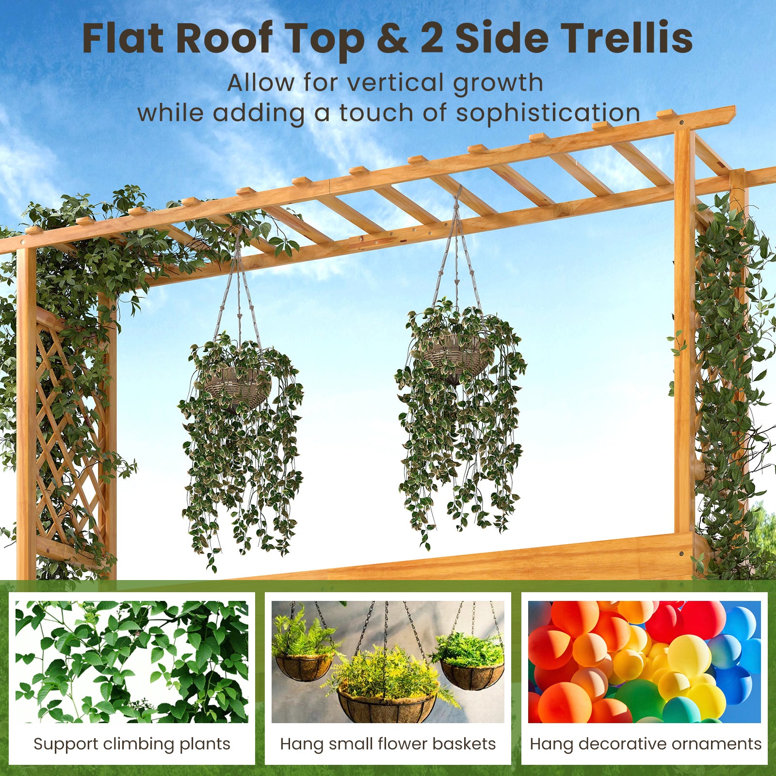 45 Inch Wooden Raised Garden Bed with Lattice Trellis for Outdoor, Natural Raised Garden Beds at Gallery Canada