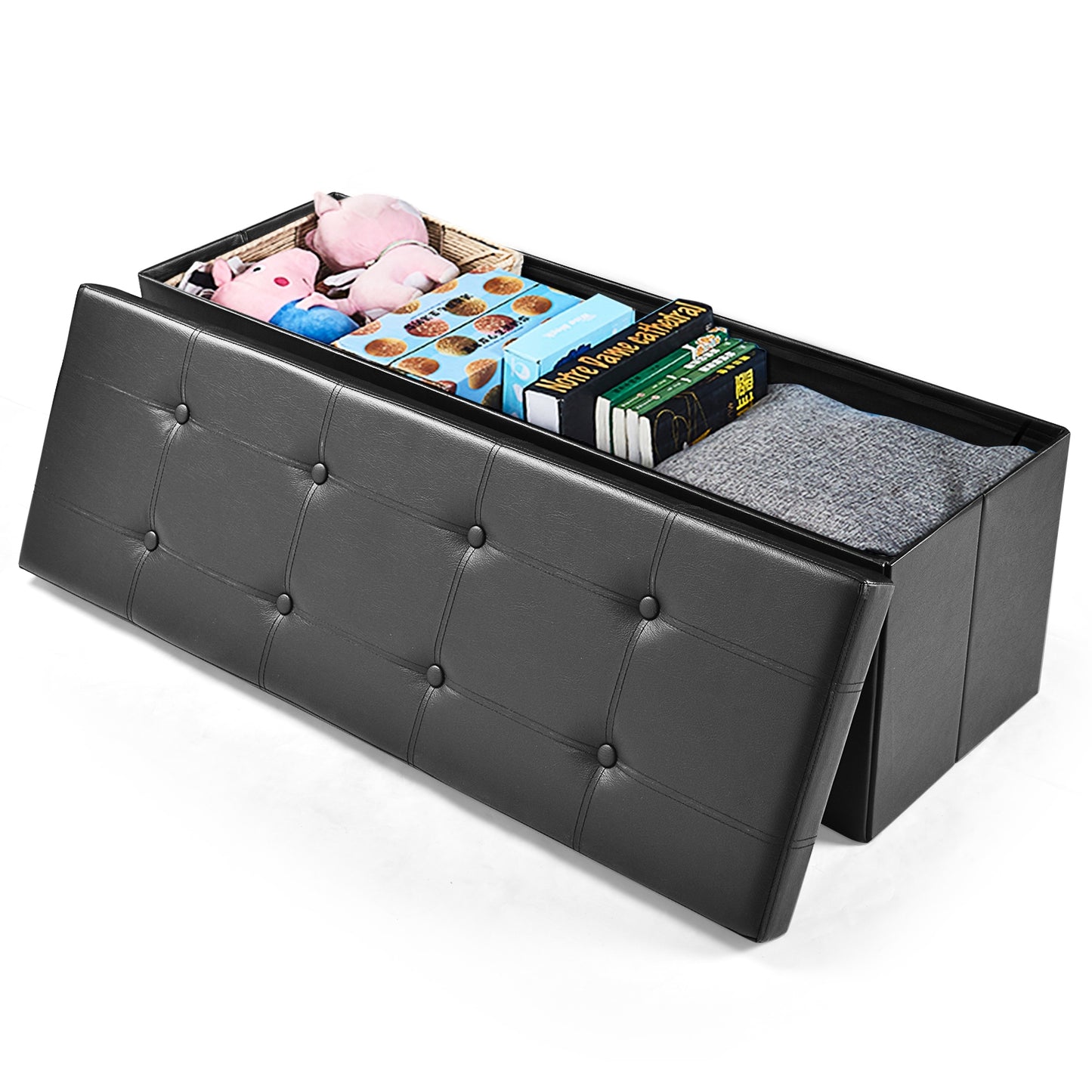 45 Inches Large Folding Ottoman Storage Seat, Black Shoe Racks & Storage Benches at Gallery Canada