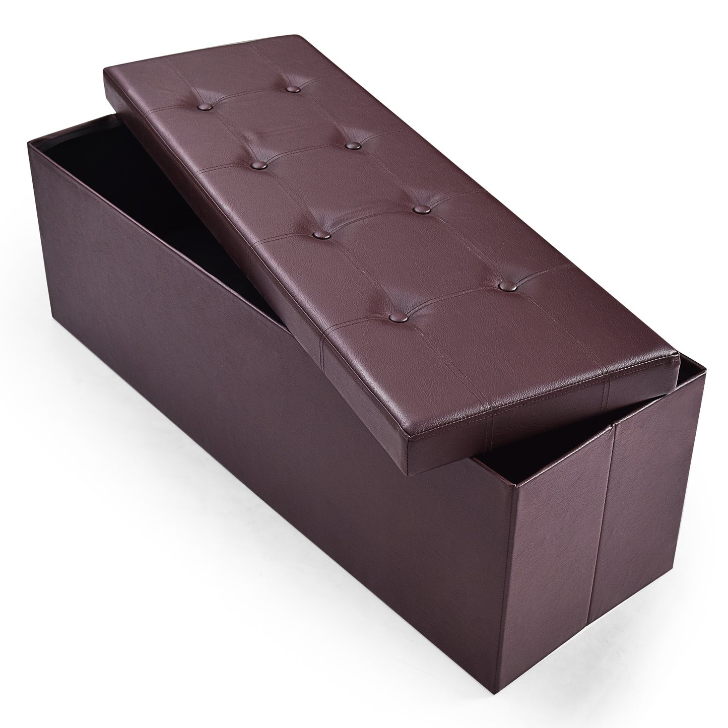 45 Inches Large Folding Ottoman Storage Seat - Brown, Brown Shoe Racks & Storage Benches at Gallery Canada