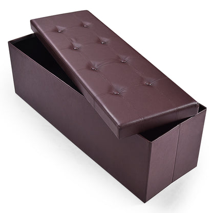 45 Inches Large Folding Ottoman Storage Seat - Brown, Brown Shoe Racks & Storage Benches at Gallery Canada