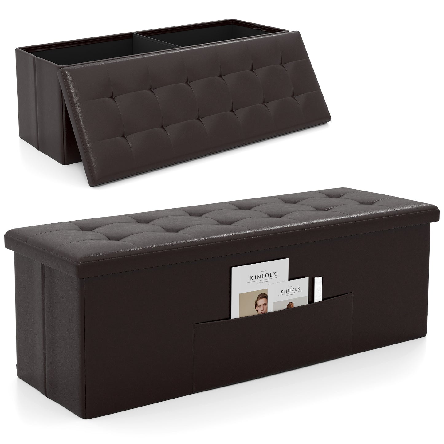 45 Inches Large Folding Ottoman Storage Seat, Brown Shoe Racks & Storage Benches Brown at Gallery Canada