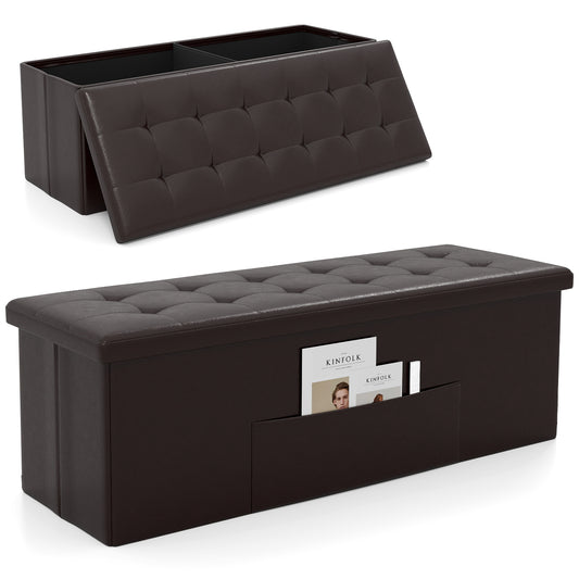 45 Inches Large Folding Ottoman Storage Seat, Brown Shoe Racks & Storage Benches Brown at Gallery Canada