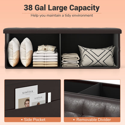45 Inches Large Folding Ottoman Storage Seat, Brown Shoe Racks & Storage Benches at Gallery Canada