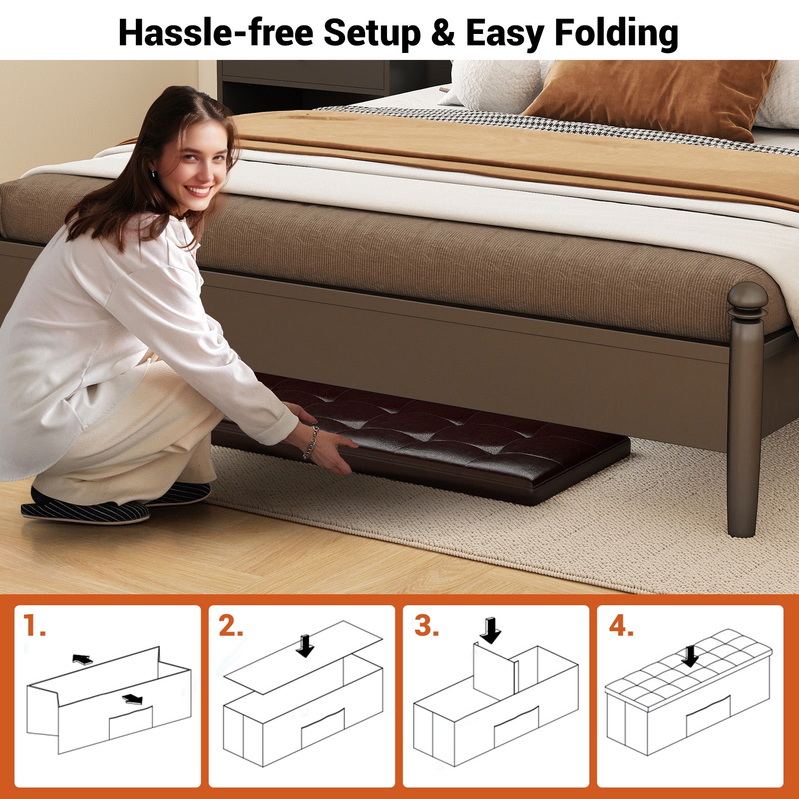 45 Inches Large Folding Ottoman Storage Seat, Brown Shoe Racks & Storage Benches at Gallery Canada