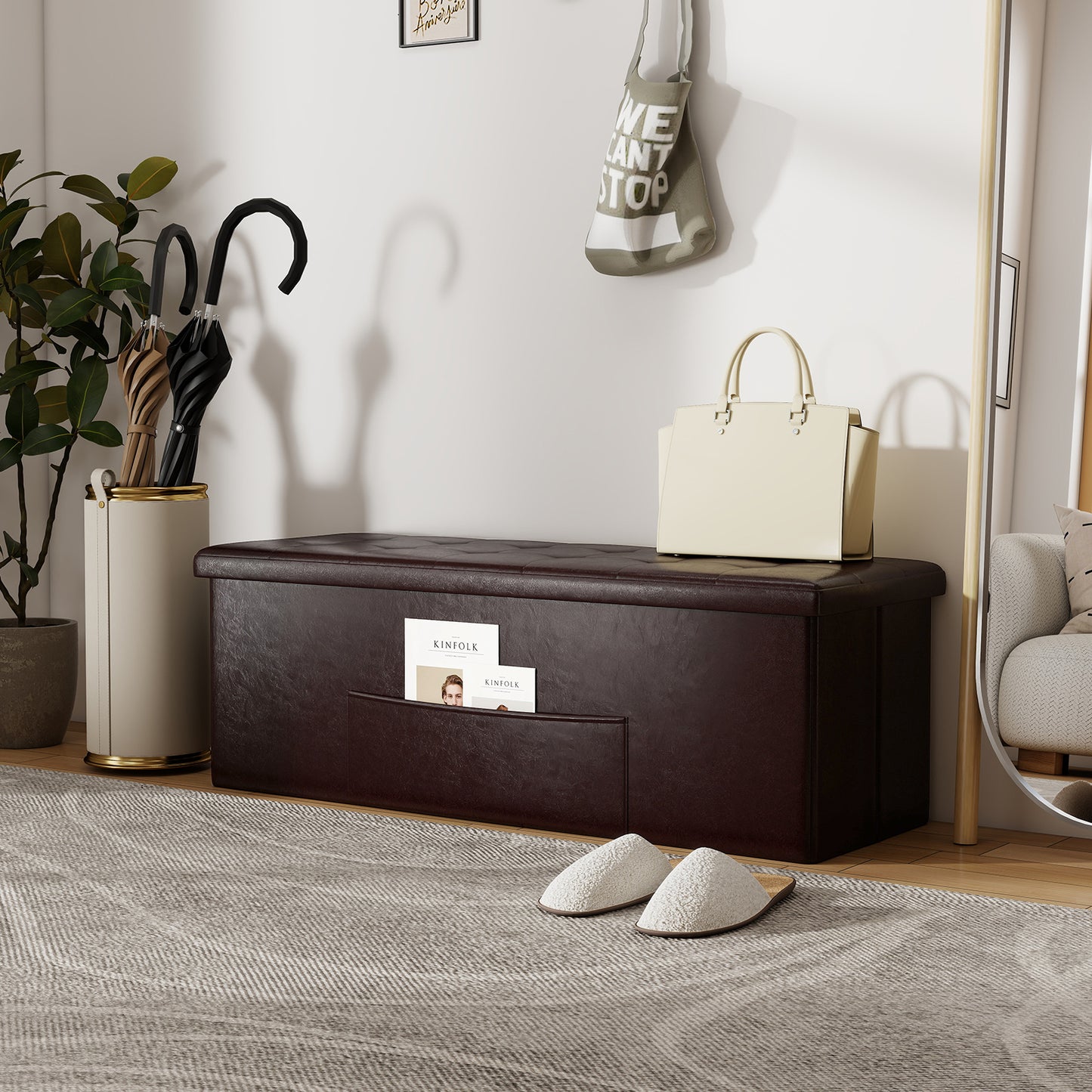 45 Inches Large Folding Ottoman Storage Seat, Brown Shoe Racks & Storage Benches at Gallery Canada