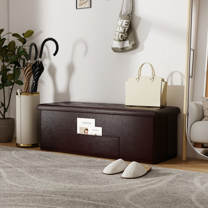 45 Inches Large Folding Ottoman Storage Seat, Brown Shoe Racks & Storage Benches at Gallery Canada
