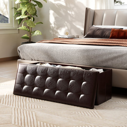 45 Inches Large Folding Ottoman Storage Seat, Brown Shoe Racks & Storage Benches at Gallery Canada