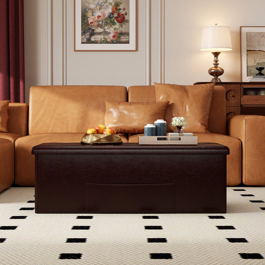 45 Inches Large Folding Ottoman Storage Seat, Brown Shoe Racks & Storage Benches Brown at Gallery Canada