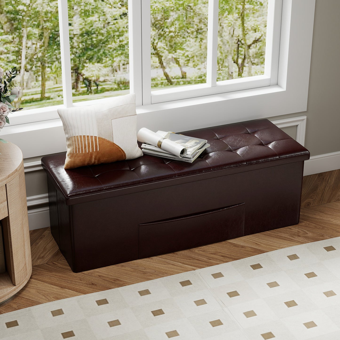 45 Inches Large Folding Ottoman Storage Seat, Brown Shoe Racks & Storage Benches at Gallery Canada