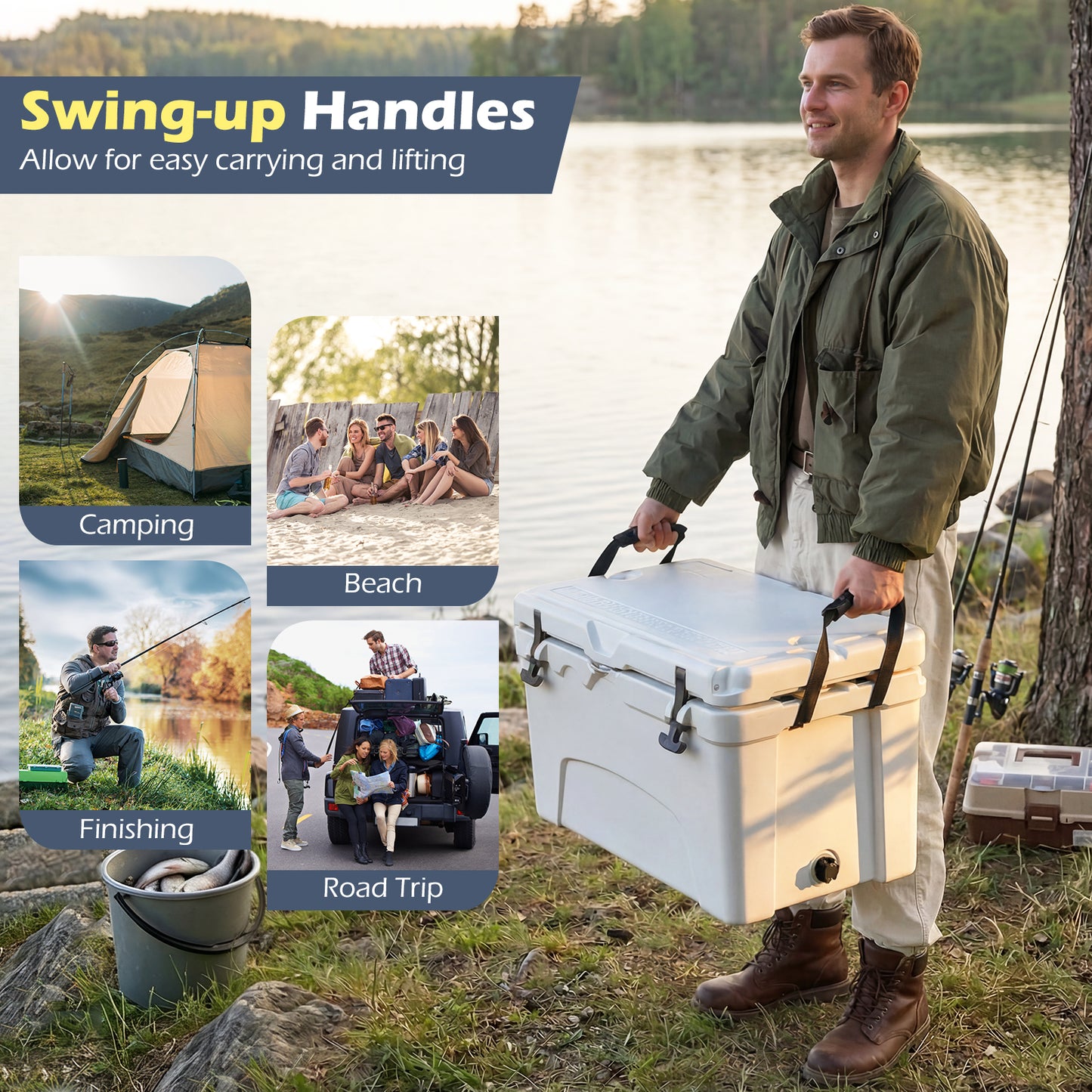 45 Quart Portable Hard Cooler Insulated Ice Chest Keeps Cool for up to 6 Days, White Coolers at Gallery Canada
